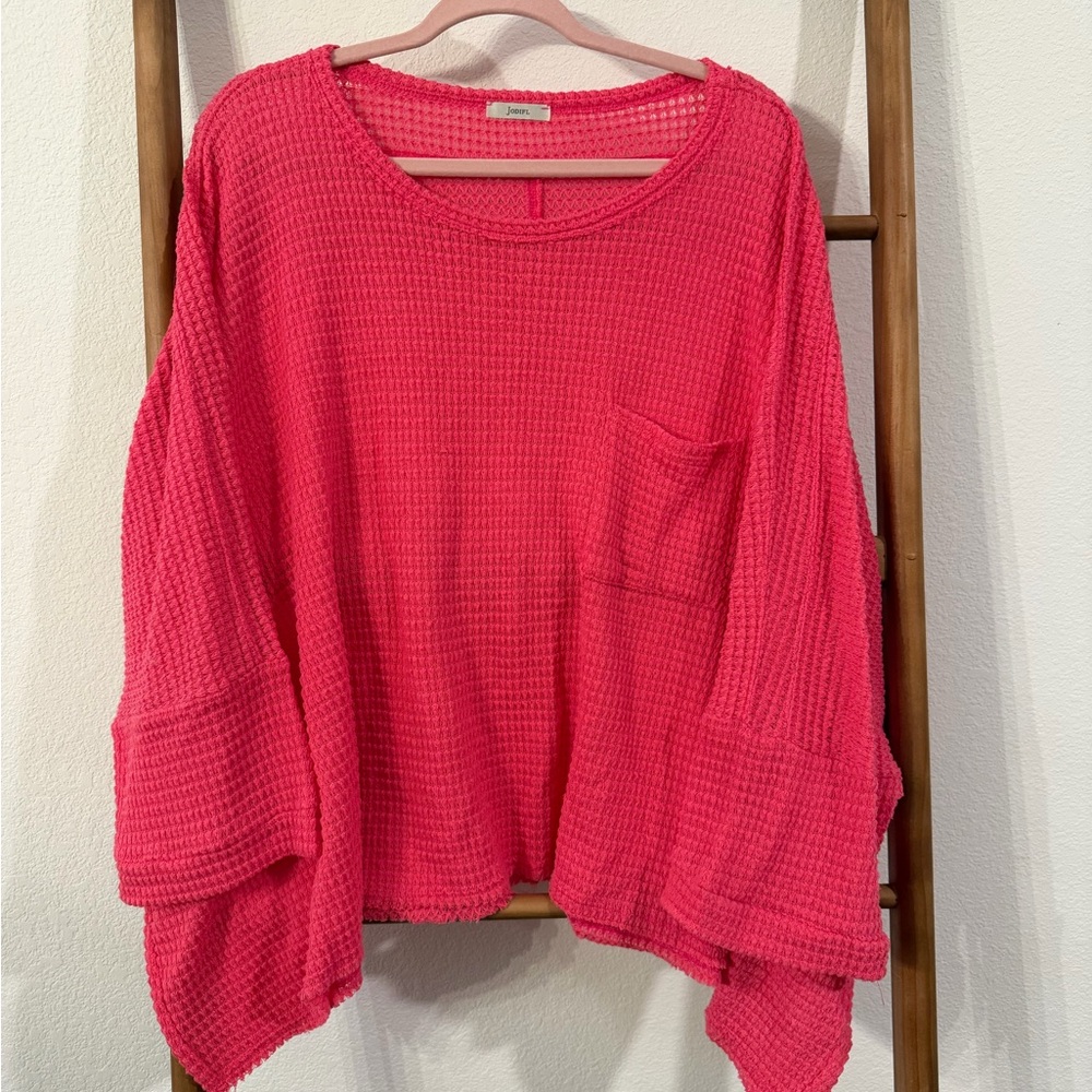 Bright Pink Waffle Knit Sweater